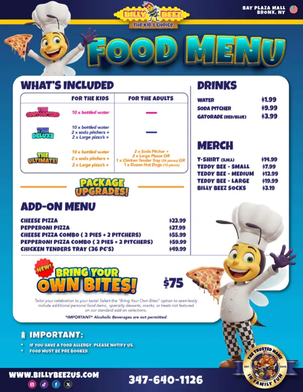 Billy Beez party food menu