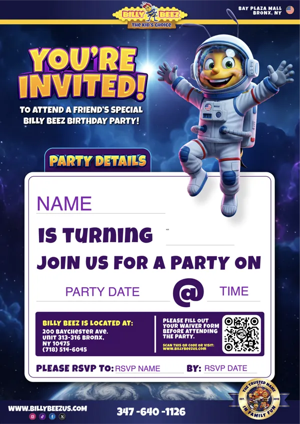 Billy Beez space party invitation
