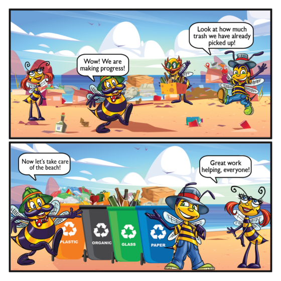 Papa: Wow! We are making progress!
Billy: Look at how much trash we have already picked up!
Papa: Now let's take care of the beach!
Honey: Great work helping, everyone!