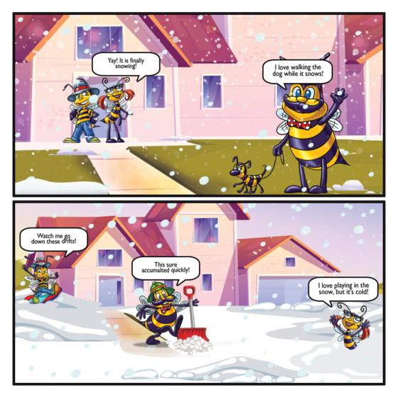 saturday cartoon: the beez are excited for the first snow of the season