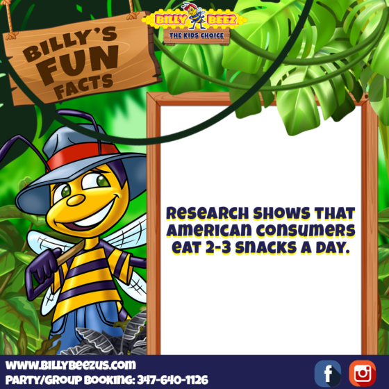Bill's Fun Facts: Research shows that American consumers east 2-3 snacks a day. www.billybeezus.com Party/Group Booking: 347-640-1126