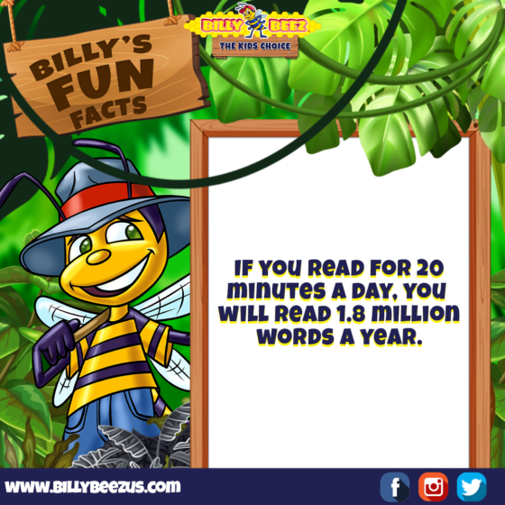Billy's Fun Facts: If you read for 20 minutes a day, you will read 1.8 million words a year. www.billybeezus.com Party/Group Booking: 347-640-1126