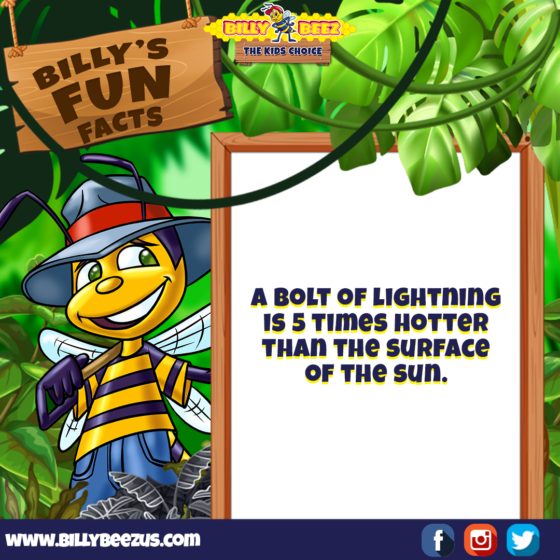 Billy's Fun Facts: A bolt of lightning is 5 times hotter than the surface of the sun. www.billybeezus.com Party/Group Booking: 347-640-1126