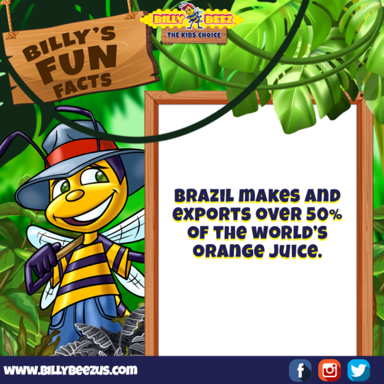 Billy's Fun Facts: Brazil makes and exports over 50% of the world's orange juice. www.billybeezus.com Party/Group Booking: 347-640-1126