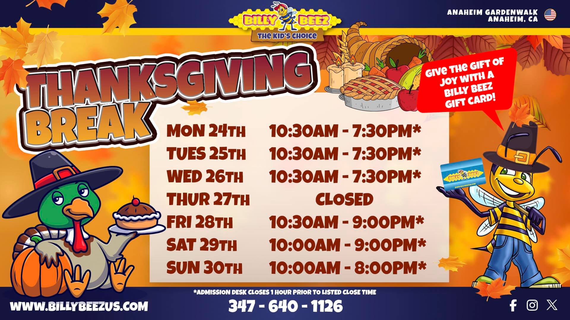 Anaheim Thanksgiving Break Hours