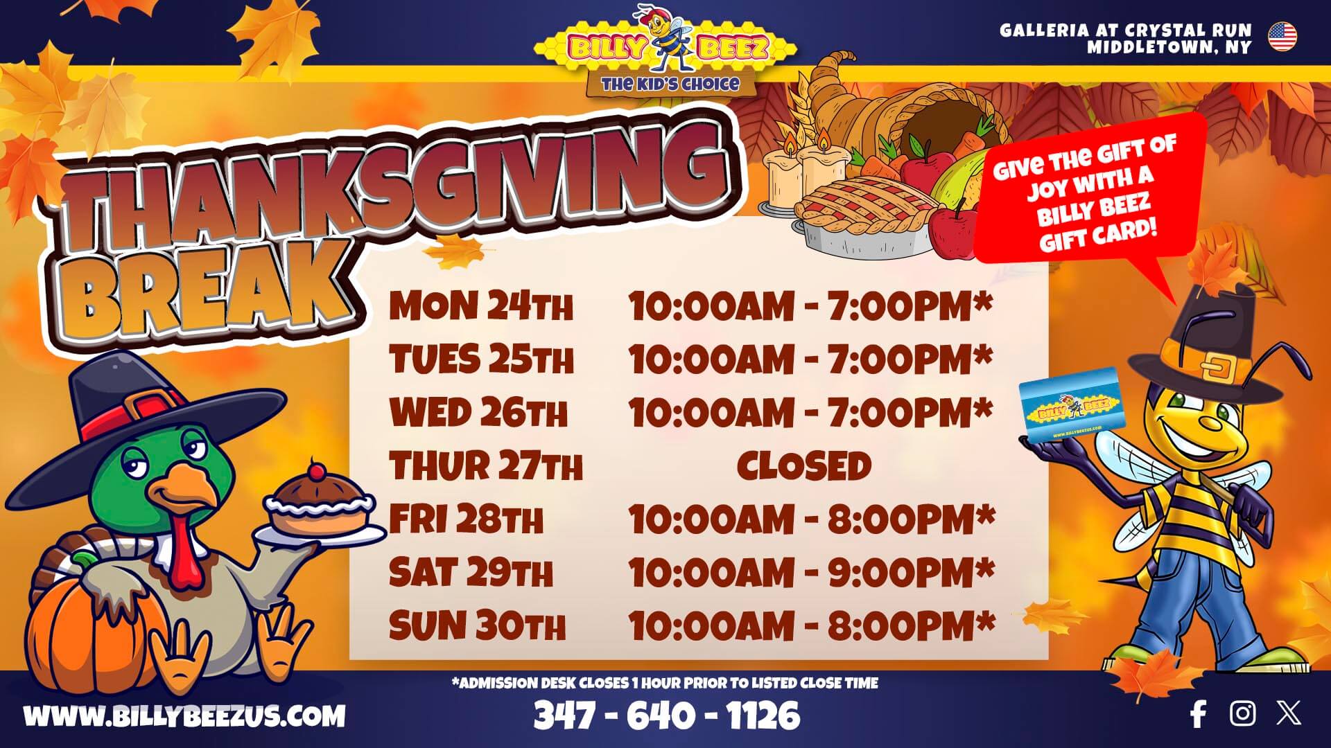 CRY Thanksgiving Hours 2025