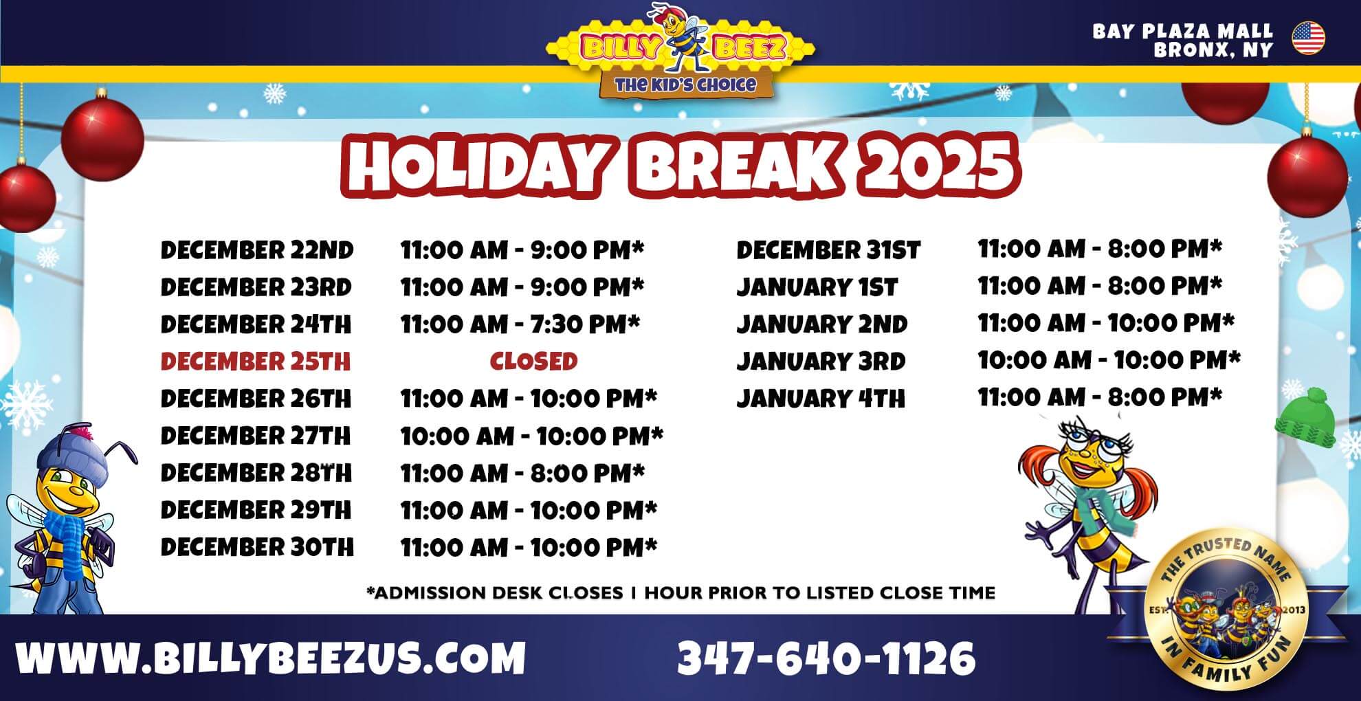 Bay Plaza December Hours