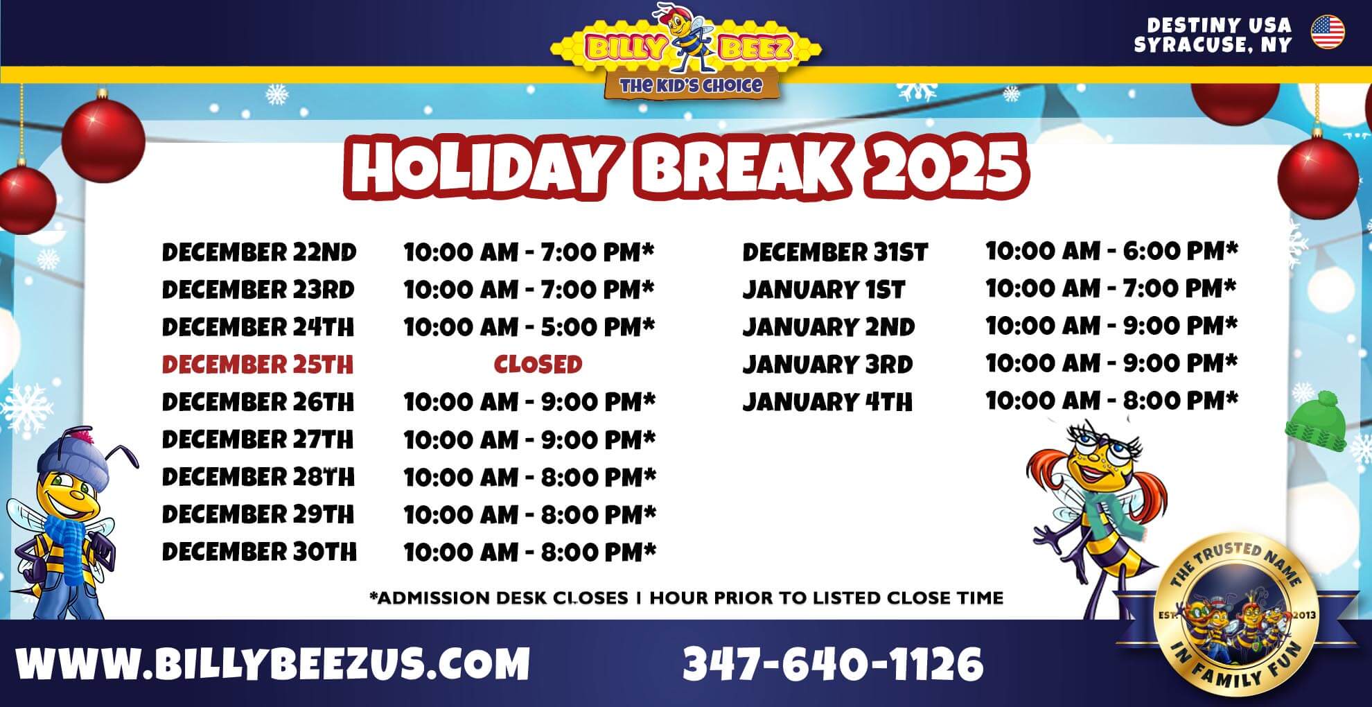 Destiny holiday hhours