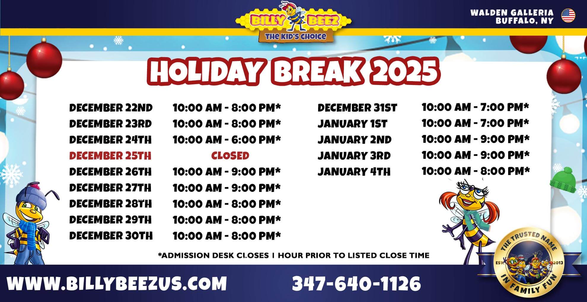 Walden holiday hours