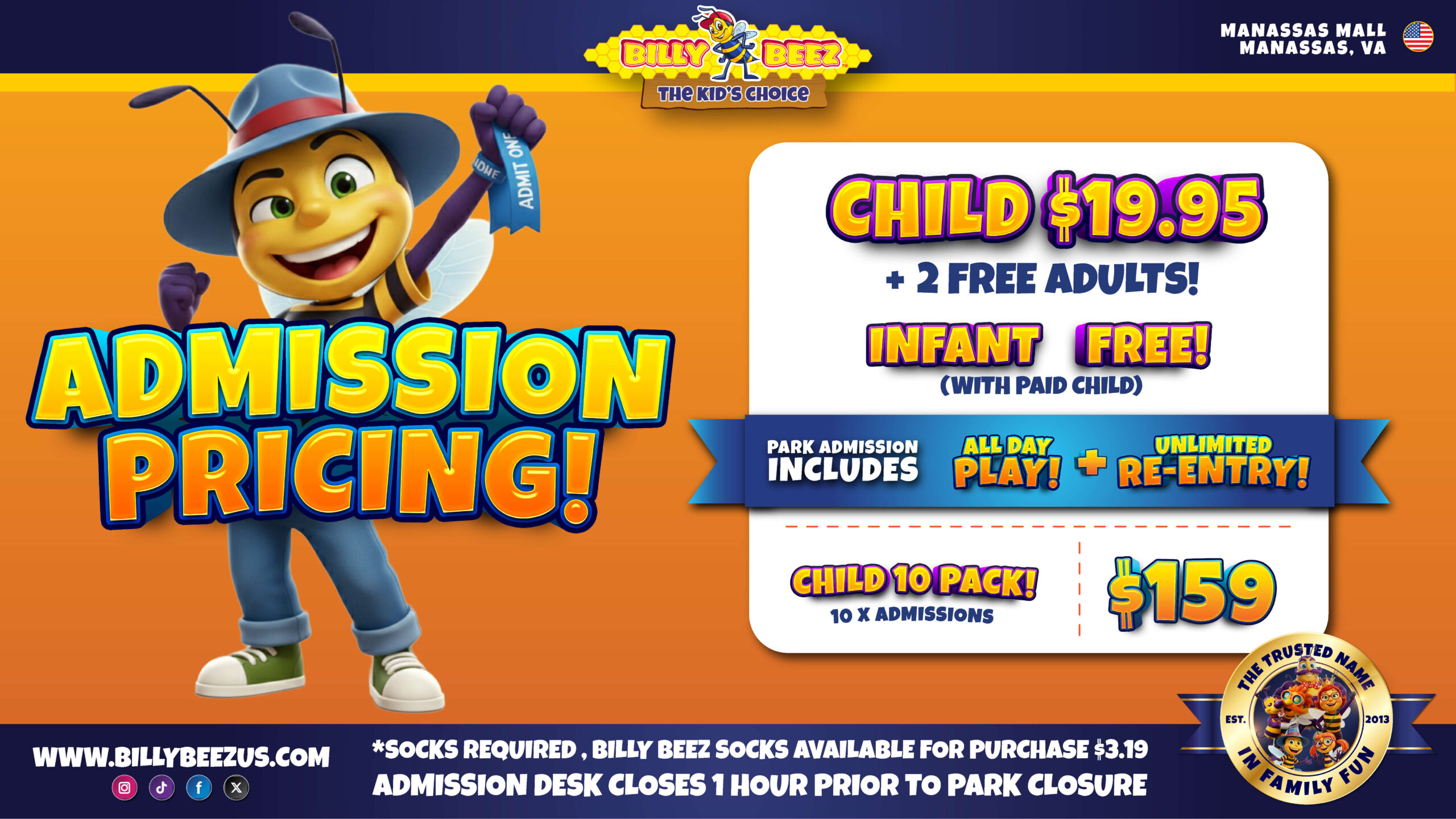 2 free adults with paid child admission Manassas